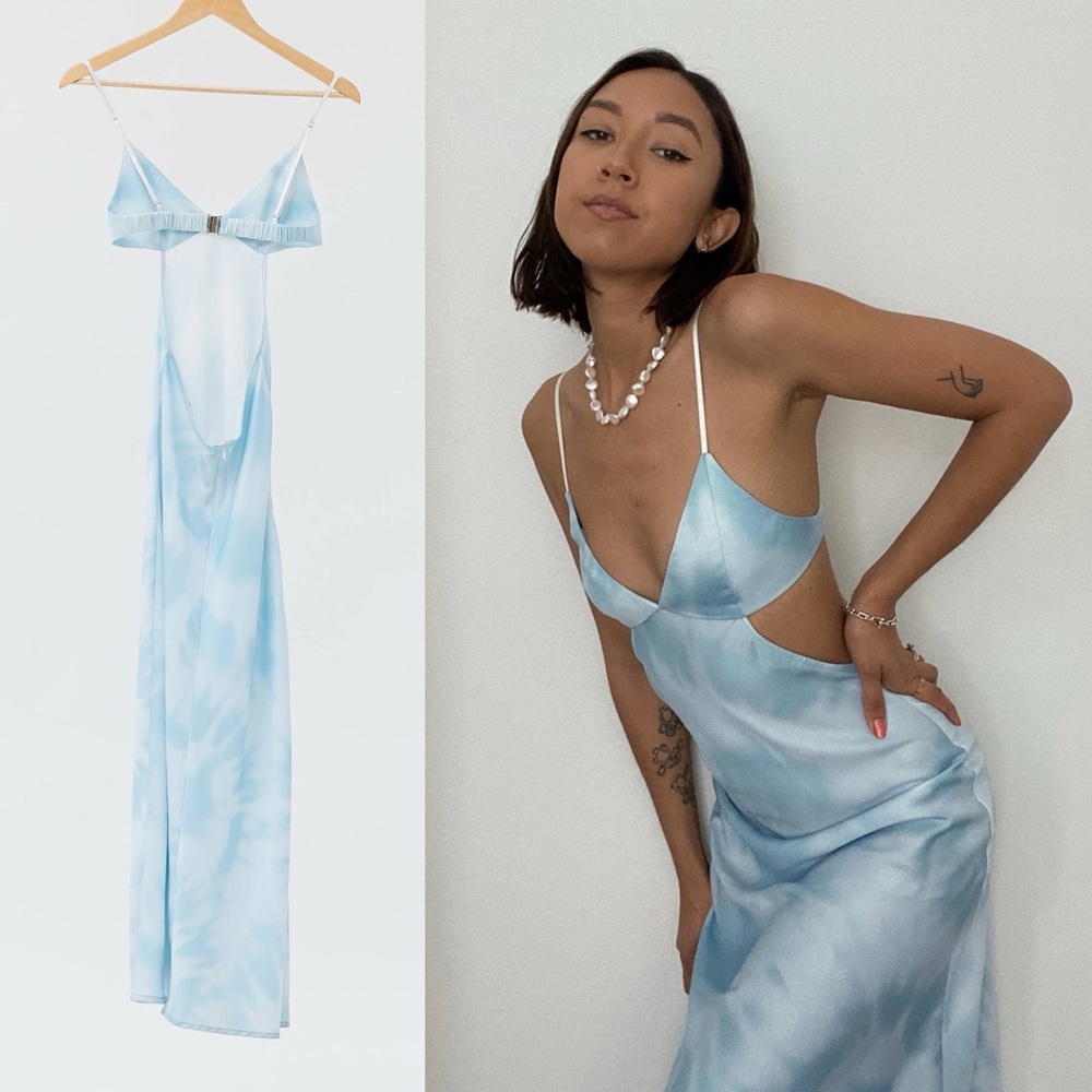 Third Form Blue Cutout Satin Maxi Dress Sz 4
